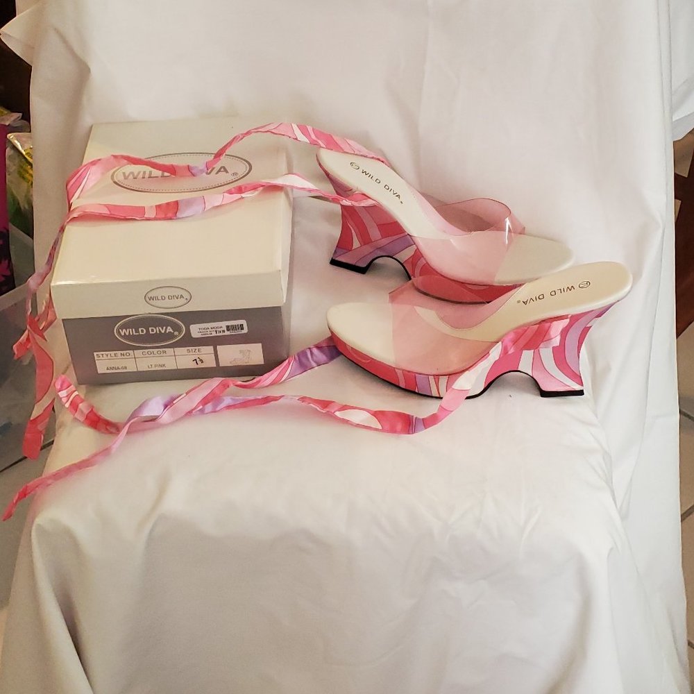 Wild Diva Pink Multi Patterned Lace-Up Sandals